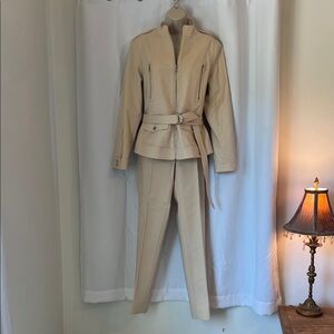 Etcetera Beige Two-Piece Pantsuit with Belted Jacket